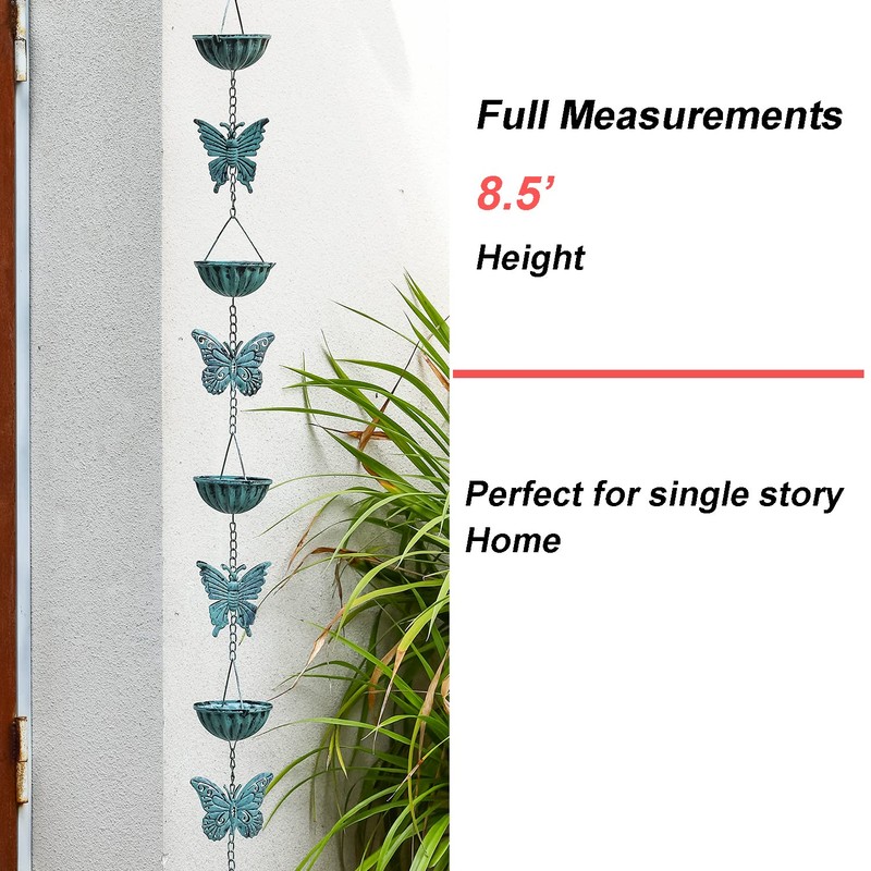 Retrome 8.5 Ft Rain Chain for Gutters Downspouts, Cups with