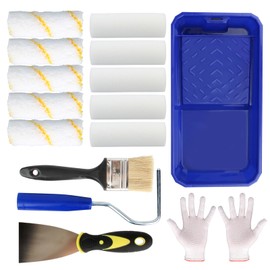 15 Stücke Farbroller Wandfarbe,4inch Malerrolle Klein mit Farbwanne Rollenhalter Pinsel Handschuhe,Farbroller Klein zum Streichen von Wänden, Möbeln und Decken