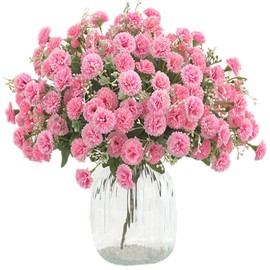 TBUY ROSE 2pcs Small Carnation Artificial Flowers Bulk Fake Flower with Stems Silk Carnation Flowers for Outdoors Wedding Home Hotel Decorations (Pink)