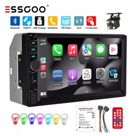 ESSGOO 7" Double 2 DIN Apple Carplay Android Auto Car Stereo HD Touch Screen BT USB Cam