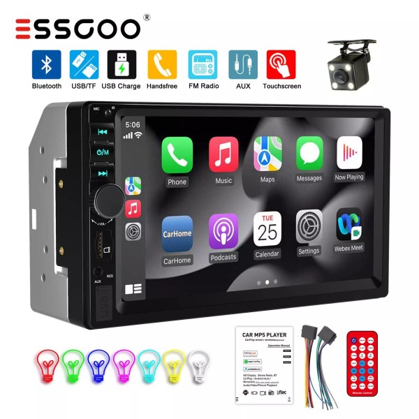 ESSGOO 7" Double 2 DIN Apple Carplay Android Auto Car