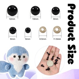 TOAOB 150pcs Safety Eyes for Amigurumis with Washers 6mm to 12mm Plastic Crochet Black Craft Doll Eyes for Crocheting Stuffed Animals Bears Toys Doll Making