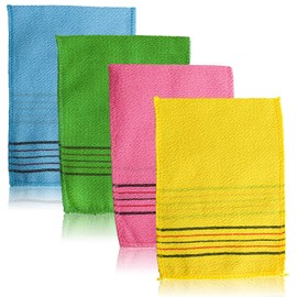 4 Pieces Korean Exfoliating Mitt Dual-Sided Exfoliating Cloth Korean Exfoliating Cloth Italy Towel for Removing Skin Callus Acne Breakout Clean Dry Skin Pores Cell(4 Colors)
