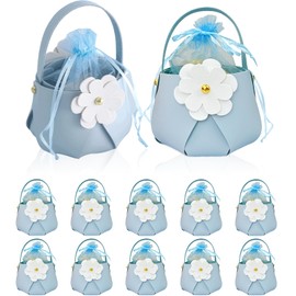 YJUBAOA PU Leather Pink Gift Bags with Handle Small Party Favor Bag with Drawstring Bag Reusable Candy Gift Boxes for Wedding Bridal Shower Baptism Baby Shower Birthday Party Decoration (Light Blue)