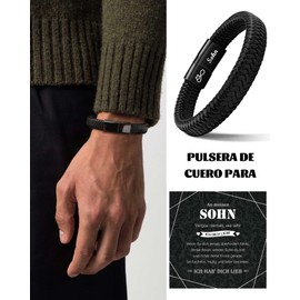 MANVEN An Meinen Sohn Bracelet Gifts for Son From Mum Birthday Boy Christmas Day Leather Bracelet Engraved Son Motivational Gift, No gemstone