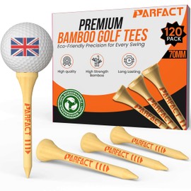 ParFact Golf Tees Wooden | Pack of 120 | Durable Biodegradable Bamboo 70mm Size with Height Markings | Eco-Friendly for Beginners & Pros (NATURAL)