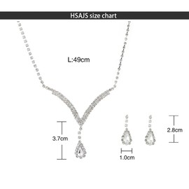 HSAJS Jewellery Set for Women Crystal Teardrop Necklace and Earrings Set Rhinestone Silver Jewellery Set Hanging Chain with Zirconia Wedding Bridal Jewellery Set Gift for Women, Copper Alloy
