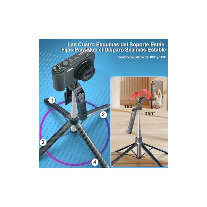 BSOON Tripie para Celular Luz Relleno180cm,Palo Selfie Stick