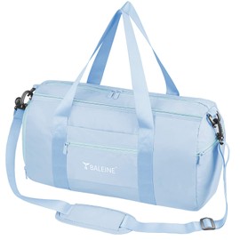 BALEINE Bolsa de gimnasio para mujeres y hombres, pequeña bolsa de lona para deportes, gimnasios y escapadas de fin de semana, bolsa de lona impermeable con zapatos y compartimentos para ropa húmeda, bolsa de gimnasio ligera, Celeste, Large