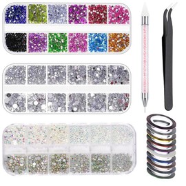 JZS Rhinestones Set of 6 Nail Jewels Art Rhinestones Nails Diamond Kits Crystals for Nail Art and Decoration