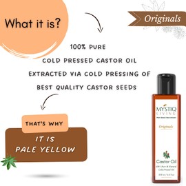 Mystiq Living Originals - Castor Oil, 200ML | Cold Pressed, 100% Pure & Natural | Hair Growth, Skin Care, Moisturising Dry Skin, Nails, Eyelashes - Virgin Grade
