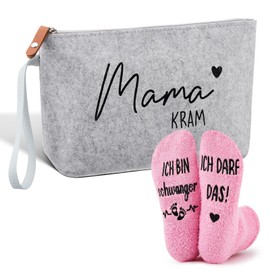 Jadive Set of 2 Gift Set for Expectant Mothers Mum Kram Cosmetic Bag Made of Felt with Zip Pregnancy Non-Slip Socks for New Mum Women Baby Shower Pregnancy Announcement, As shown in the picture,