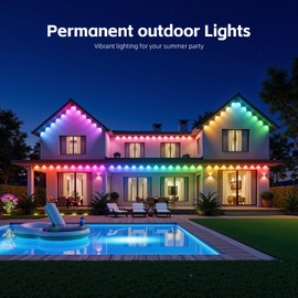 Faddys Home Permanent Outdoor Lights,200ft with 120 LED Lights for Daily and Accent Lighting,50 Scene Modes for Outdoor Decor,IP67 Waterproof for House for Christmas, Halloween, Holiday, Party, Daily