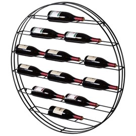 MyGift 12 Bottle Modern Black Metal Round Wall Mounted Wine Display Rack