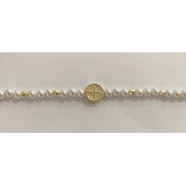 Pearl Bracelet Beads and Cross 925 Sterling Silver, Silver