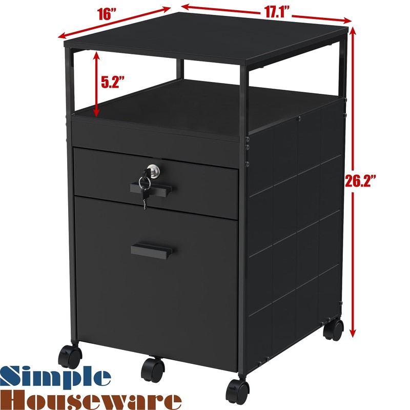 SHW Box File Rolling Mobile Cabinet with Open Shelf and