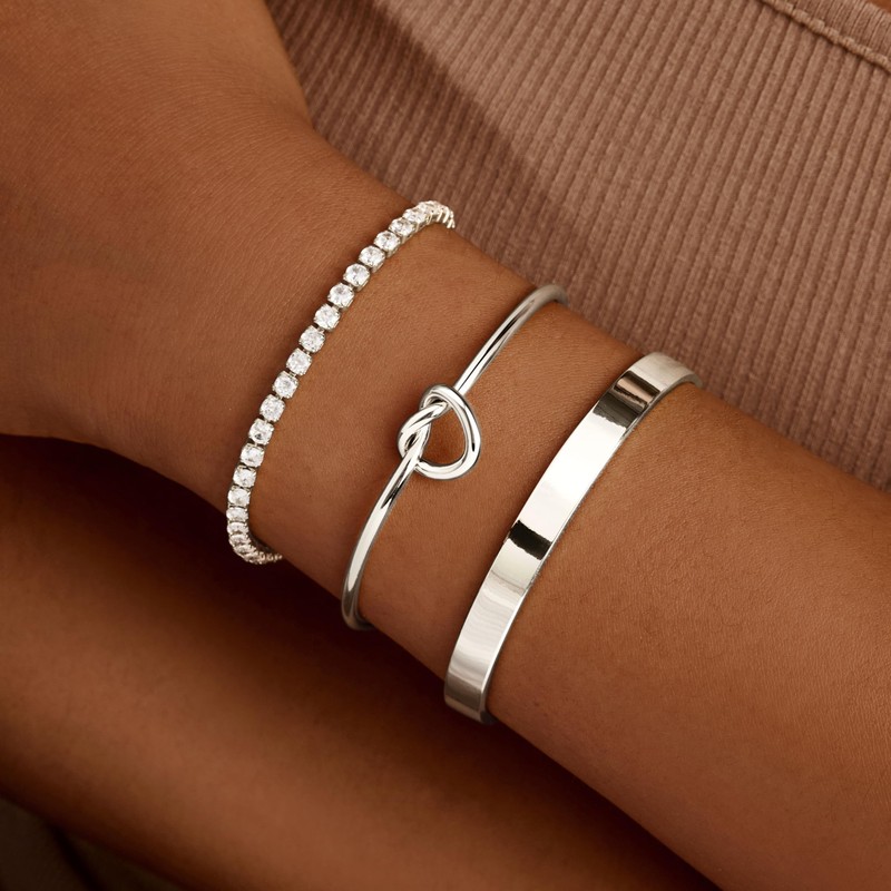 Gokeey Dainty Silver Plated Bangle Cuff Bracelet for Women, Silver