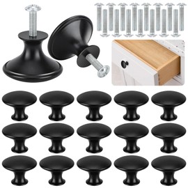 BREANIFULL Pack of 24 Cabinet Knobs, Matte Black Drawer Knobs, Round Drawer Knobs, Mushroom Drawer Knobs, 30 mm Chest of Drawers Knobs, Round Tip with Mounting Screws, for Furniture Chest of Drawers
