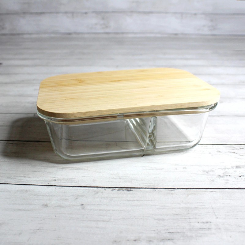 Crofton Divided Glass Dish Food Meal Storage Container Bamboo Airtight