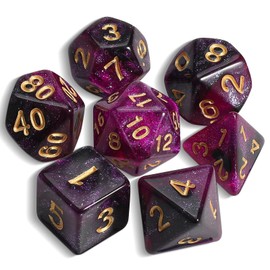 QMAY DND Dice Polyhedral Dice Set - 7 Pieces for Dungeon and Dragons MTG RPG D&D D20, D12, D10, D%, D8, D6, D4 (Purple Mixed Black + Glitter)