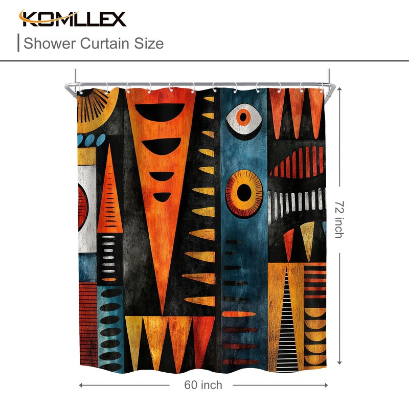 African American Shower Curtain Abstract Boho Tribal Bathroom Curtain Set