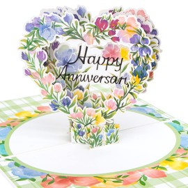 Ribbli Anniversary Card, Pop Up Happy Anniversary Heart Wreath for Wife Husband Couple Parents, 7.6 x 5.7 Inches with Envelope