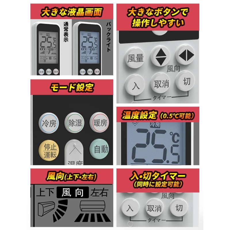 Mellbree Panasonic Air Conditioner Remote Control, No Settings Required, Backlight,