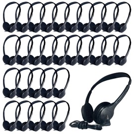ZHENWAY 20 Pack Class Set Headphones for Kids Students School Classroom Headphones Bulk Earphones Adjustable with 3.5 mm Jack for Library Children Adults(006 Black Headphones)