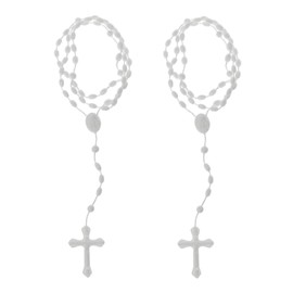 Dwuww 2Pcs Plastic Rosary Beads Luminous Necklace Catholicism Prayer Religious Jewelry, Cross Necklace for Women, Cross Necklace for Men, Women's Chain Necklaces, Men's Necklaces