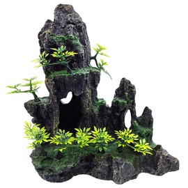 BCSIUHD Large Fish Tank Decoration, Rock Mountain View Aquarium Decoration, Tree House cave, Fighting Fish, Shrimp, Hermit Crab, Relaxation and Play, Perfect Hiding in The cave