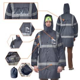 A-SAFETY navy reflective Rain Jacket RIVER OTTER Rain Bibs ANSI Class 3