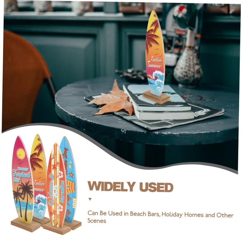 UKCOCO Set of 4 Wooden Surfboard Table Signs 8.3" Summer
