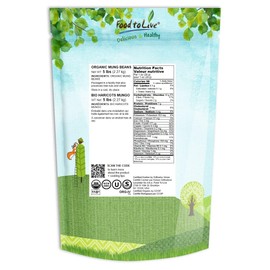 Food to Live Organic Mung Beans, 5 Pounds – Non-GMO, Whole Dried Beans, Green Gram, Sproutable, Kosher, Sirtfood. Good Source of Fiber and Protein.