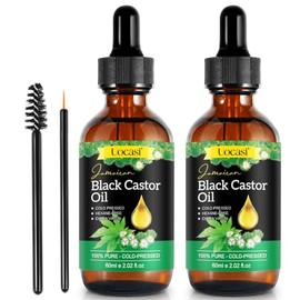 Uocasi Aceite de ricino negro jamaicano, paquete de 2, 100% puro y orgánico, prensado en frío en botellas de vidrio para el crecimiento del cabello, nutrición de cejas e hidratación de la piel, 4.04 onzas