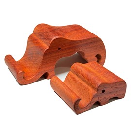 CarpenterC Elegant Natural Originally Handmade Creative Rosewood Cell Phone Stands Set, Elephants Father and Son, Portable Holder for Mobile Phones and Pads