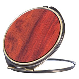 Wooden Surface Metal Frame Round Travel Mirror