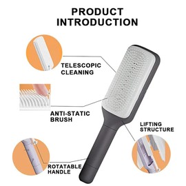 Premium Self-Cleaning Hair Brush with Anti-Static Massage Comb, Telescopic Handle, 2 in 1, black