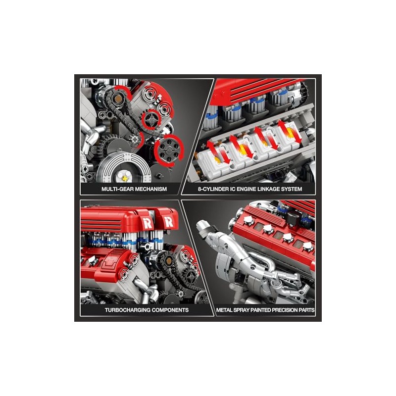 Reobrix V8 Engine Model Kit that Runs, 1101 PCS 8-Cylinder