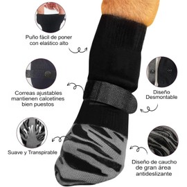 Calcetines Antideslizantes para Perros con Doble Agarre para Suelos de Madera Dura, Botas para Perros para Evitar Que se Laman con Correas Ajustables (Gris Negro, S)