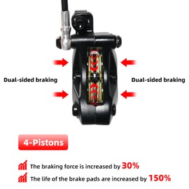 Hydraulic Disc Brake Set for E-bike, 4-Pistons 2-PIN Power-Off Pre-Bled with Mineral Oil Brakes Kit with 2Pcs 160mm 2.2mm Thick Rotors for eBike, Mountain Bike, Road Bike