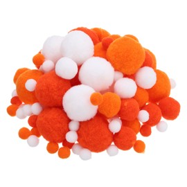 PATIKIL Assorted Size Pom Poms for Crafts, 130Pcs Fuzzy Pastel Pom Pom Balls for Art Supplies DIY Creative Craft Material Handicraft Decorations, Orange, White