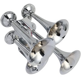 AINTIER Air Horn, 4 Trumpet Electric Train Car Horn Replacement for 12/24V Vehicles Trucks Cars Semi Pickup RV SUV Silver