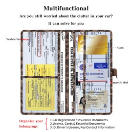 TILDOSAC Car Registration & Insurance Card Holder Leather Auto Glove Box Organizer Document Wallet with Magnetic Shut (Leopard, large)