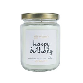 Monarch Gift Company, Happy Birthday, Lime Basil, Scented Soy Wax Candle for Home | 9oz Clear Jar, 40 Hour Burn Time