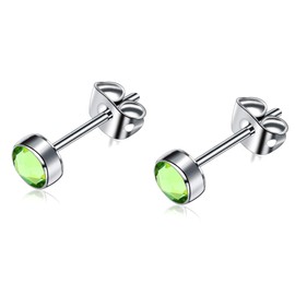 Titanium Studs Earrings Hypoallergenic Non-Nickel Dainty Earrings Cubic Zirconia Stud Earrings for Sensitive Ear for Women/Men (4MM, Peridot)