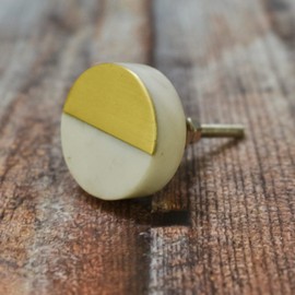 ARTISNO Round Marble Brass Knob | Pull Handle | Drawer Knob | Furniture Knob | Cabinet Knob | Gold | Natural Stone | Brass Handle (White), 6