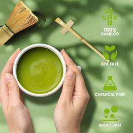 COANTO Matcha Whisk Set - Includes Sifter Bamboo Whisk (Chasen), Tea Spoon, Spoon Holder, Scoop and Green Whisk Holder, 6pcs (No Bowl Included)