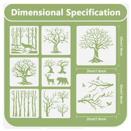 Doodlream 8 Pack Reversed Branches Wall Stencil Templates, 20 x 20cm Plastic Reusable Tree Trunk Art Stencils, Tree Stencils for Painting on Wood Wall Floor Fabric Furniture