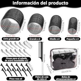 50 pzs Rizadores para el Cabello, 4 Tamaños de Rulos para Cabello, 25 mm/36 mm/48 mm/60 mm