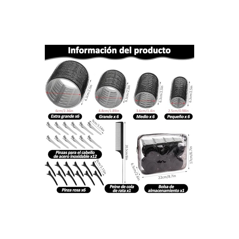 50 pzs Rizadores para el Cabello, 4 Tamaños de Rulos